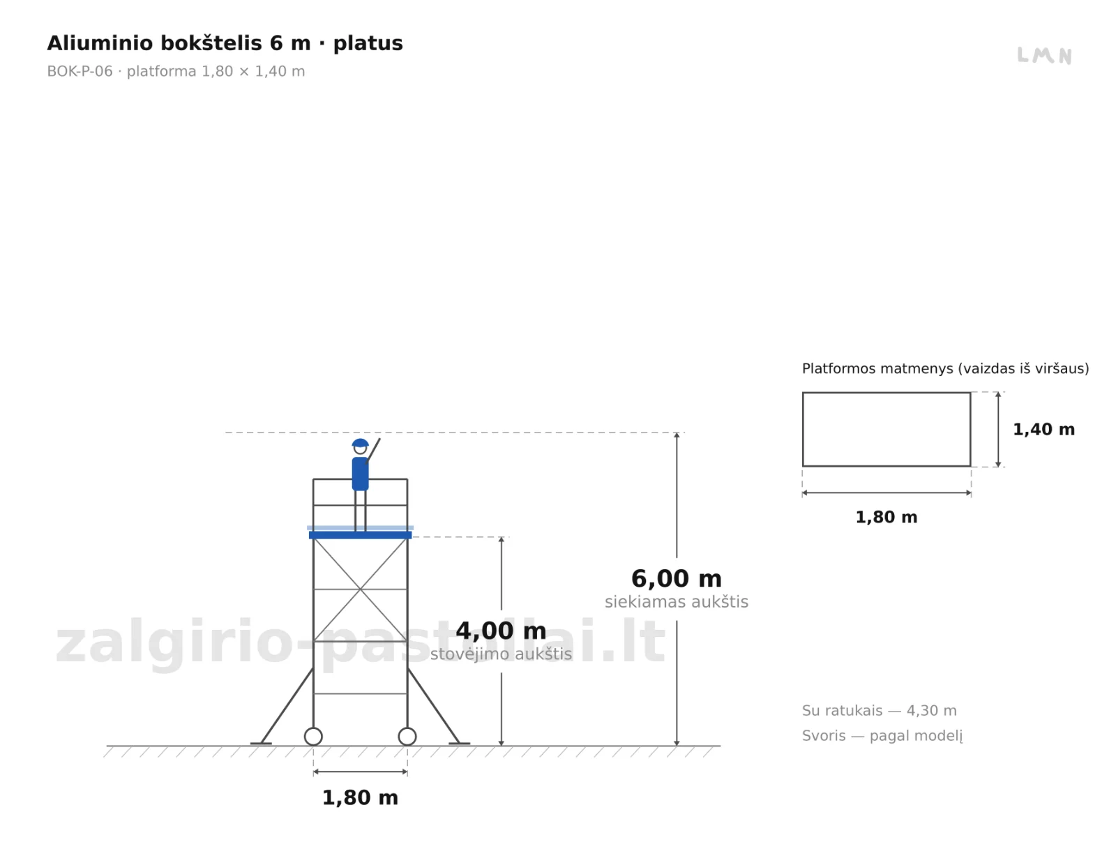 Aliuminio bokštelis 6 m · platusis